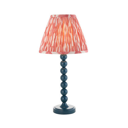 Higgledy And Ikat 25cm Coral Pink Shade Table Lamp With High Gloss Marlin Blue Base