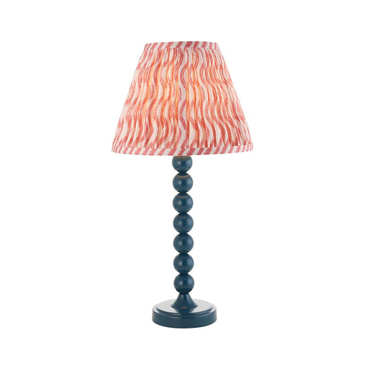 Higgledy And Ripple 25cm Coral Pink Shade Table Lamp With Gloss Marlin Blue Base