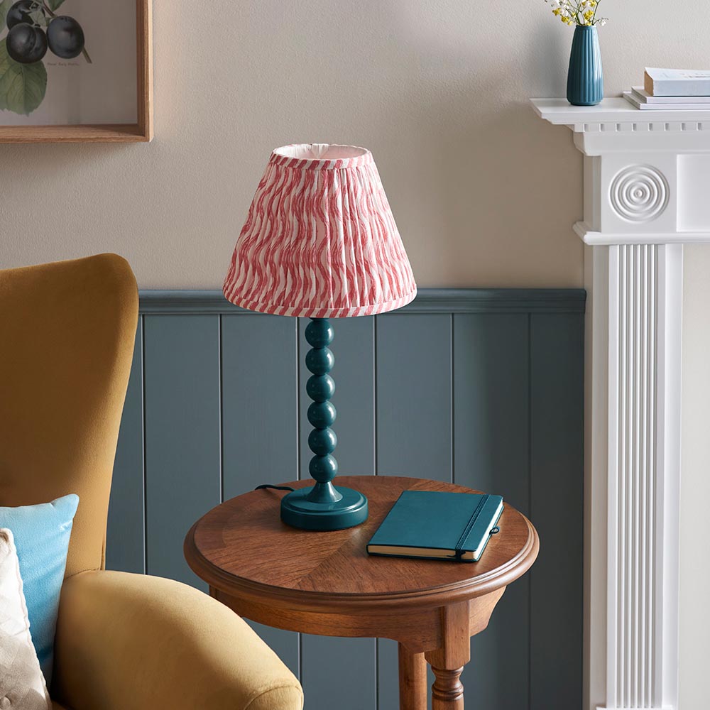 Higgledy And Ripple 25cm Coral Pink Shade Table Lamp With Gloss Marlin Blue Base