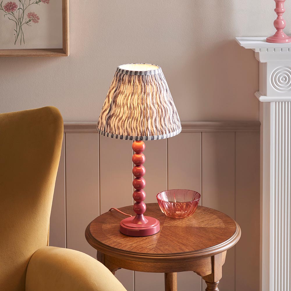 Higgledy And Ripple 25cm Pearl Grey Shade Table Lamp With Gloss Pink Clay Base
