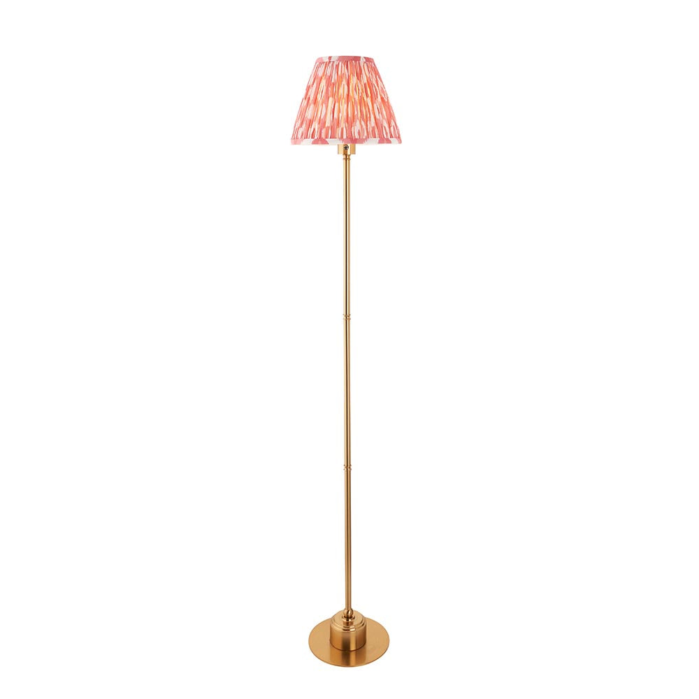 Burley Rechargeable And Ikat 25cm Coral Pink Shade Floor Lamp In Brushed Aged Brass