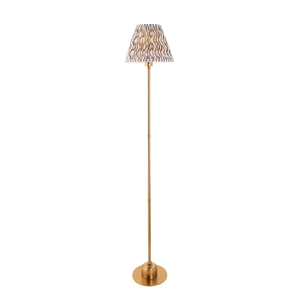 Burley Rechargeable And Ripple 25cm Pearl Grey Shade Floor Lamp In Brushed Aged Brass