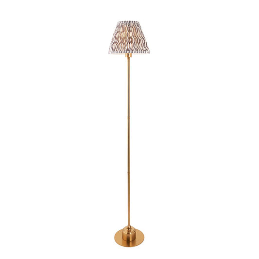 Burley Rechargeable And Ripple 25cm Pearl Grey Shade Floor Lamp In Brushed Aged Brass
