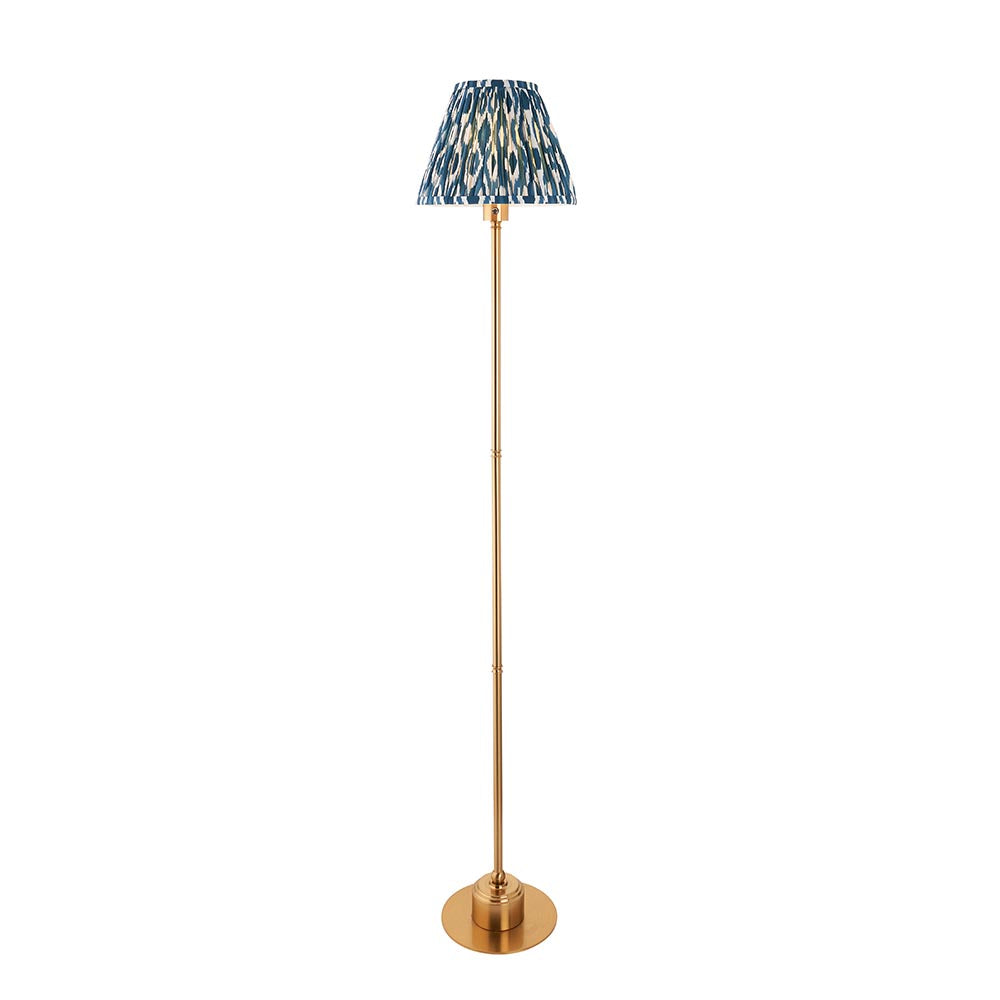 Burley Rechargeable And Ikat 25cm Marin Blue Shade Floor Lamp In Brushed Aged Brass