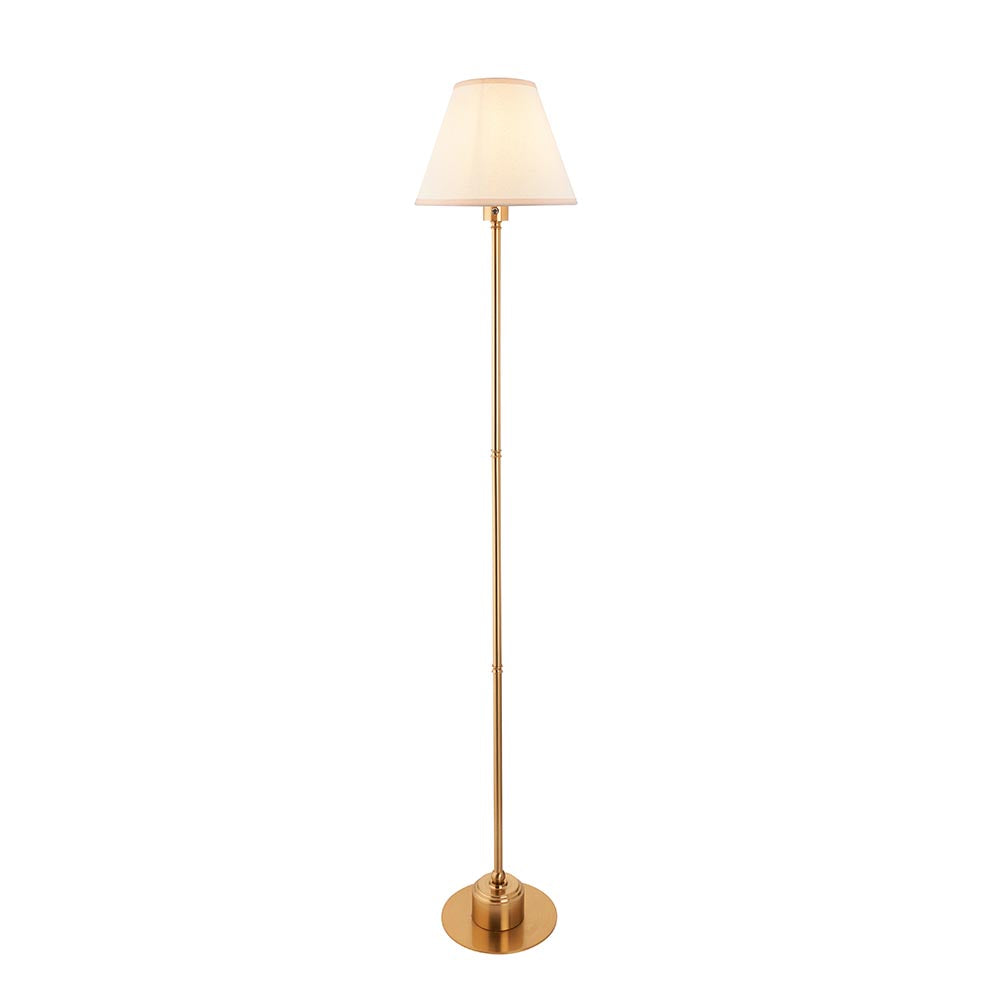 Burley Rechargeable And Ivy 25cm Vintage White Shade Floor Lamp In Brushed Aged Brass