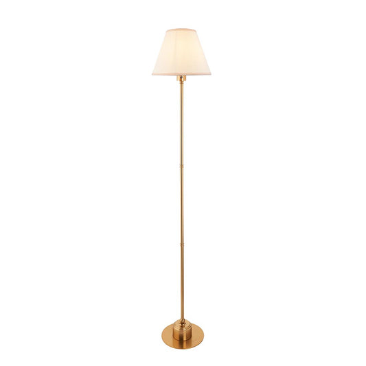 Burley Rechargeable And Ivy 25cm Vintage White Shade Floor Lamp In Brushed Aged Brass