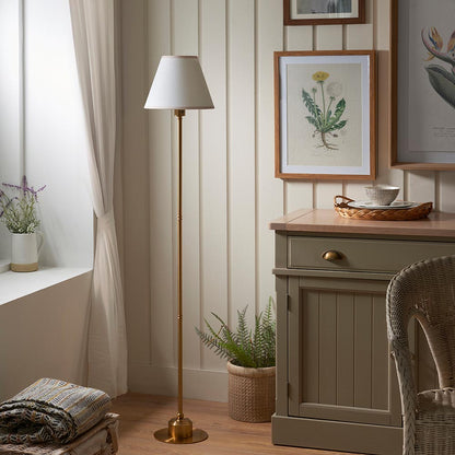 Burley Rechargeable And Ivy 25cm Vintage White Shade Floor Lamp In Brushed Aged Brass