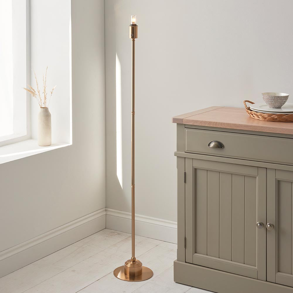 Burley Rechargeable And Ivy 25cm Vintage White Shade Floor Lamp In Brushed Aged Brass
