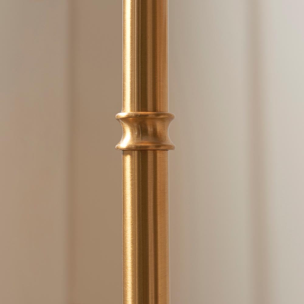 Burley Rechargeable And Ivy 25cm Vintage White Shade Floor Lamp In Brushed Aged Brass