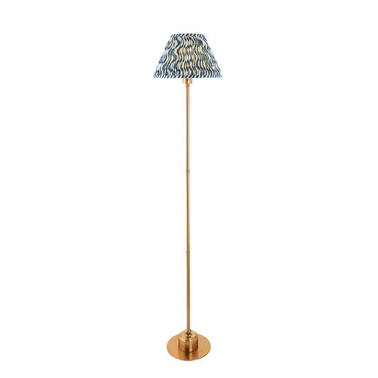 Burley Rechargeable And Ripple 30cm Marlin Blue Shade Floor Lamp In Brushed Aged Brass