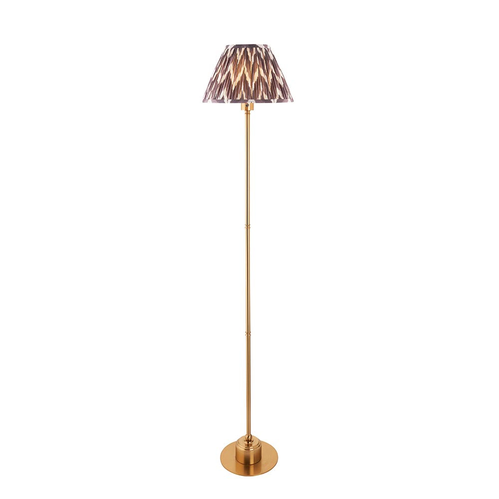 Burley Rechargeable And Zigzag 30cm Pearl Grey Shade Floor Lamp In Brushed Aged Brass