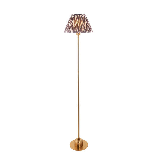 Burley Rechargeable And Zigzag 30cm Pearl Grey Shade Floor Lamp In Brushed Aged Brass