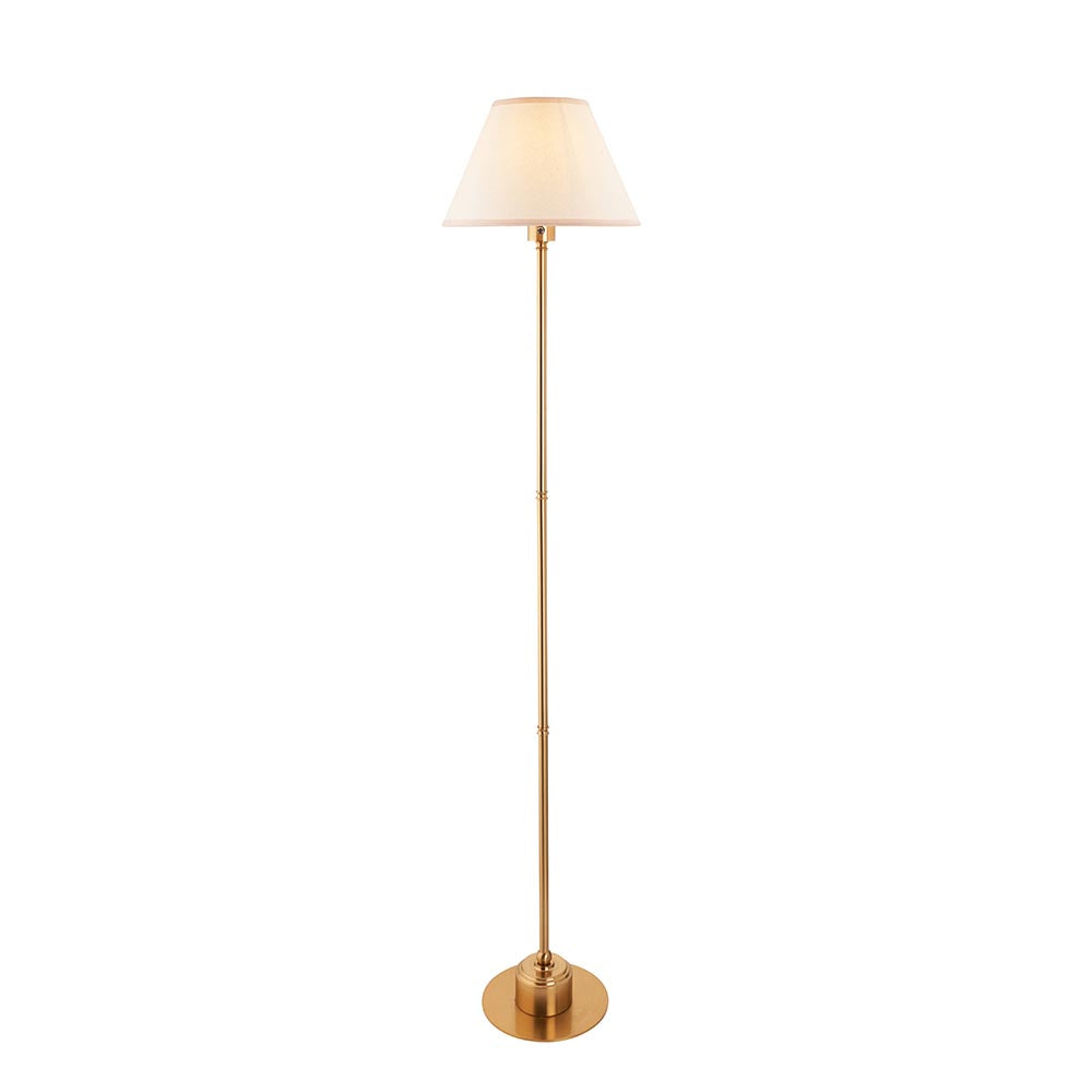 Burley Rechargeable And Ivy 30cm Vintage White Shade Floor Lamp In Brushed Aged Brass