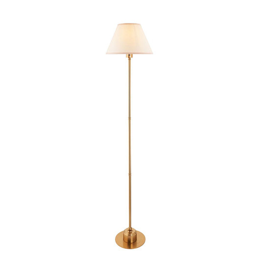 Burley Rechargeable And Ivy 30cm Vintage White Shade Floor Lamp In Brushed Aged Brass