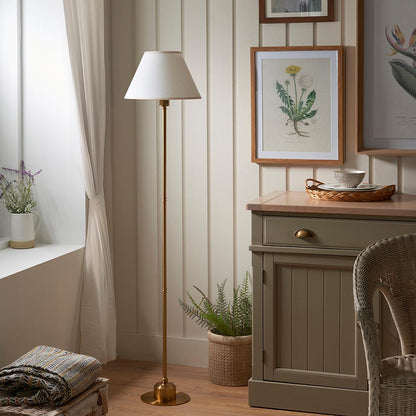 Burley Rechargeable And Ivy 30cm Vintage White Shade Floor Lamp In Brushed Aged Brass