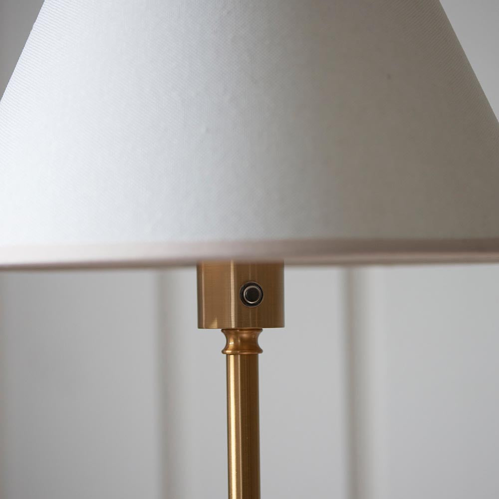 Burley Rechargeable And Ivy 30cm Vintage White Shade Floor Lamp In Brushed Aged Brass