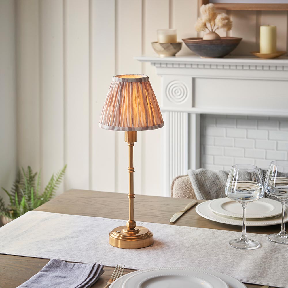 Burley Rechargeable And Ikat 16cm Neutral Shade Table Lamp In Brushed Aged Brass