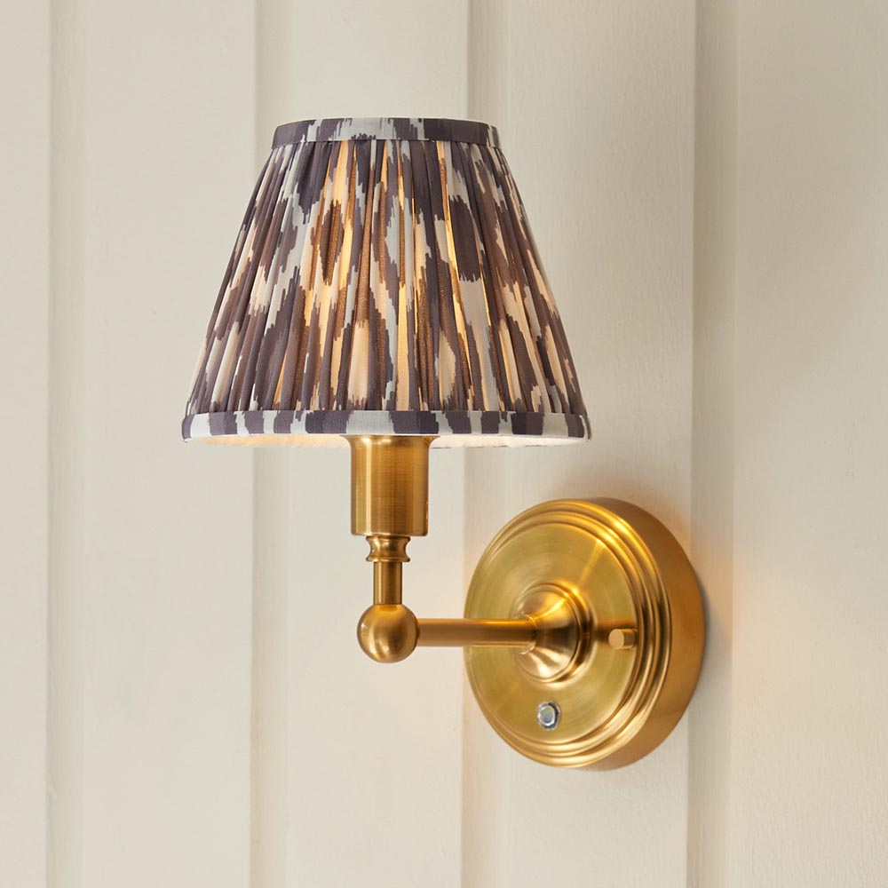 Burley Rechargeable And Ikat 16cm Pearl Grey Shade Wall Light In Brushed Aged Brass