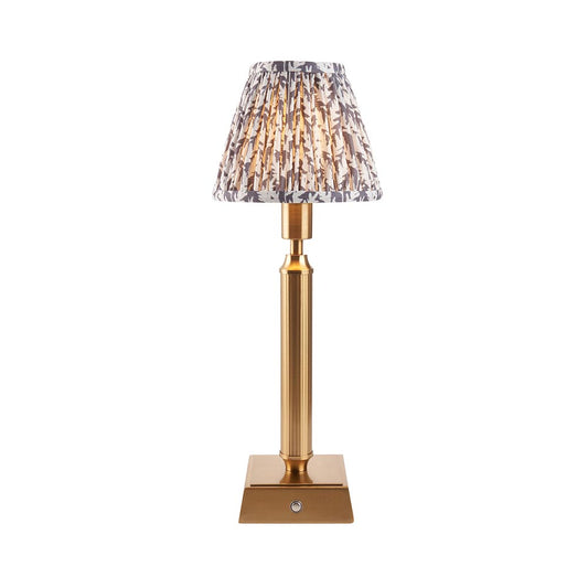 Trobridge Rechargeable And Leaf 16cm Pearl Grey Shade Table Lamp In Brushed Aged Brass