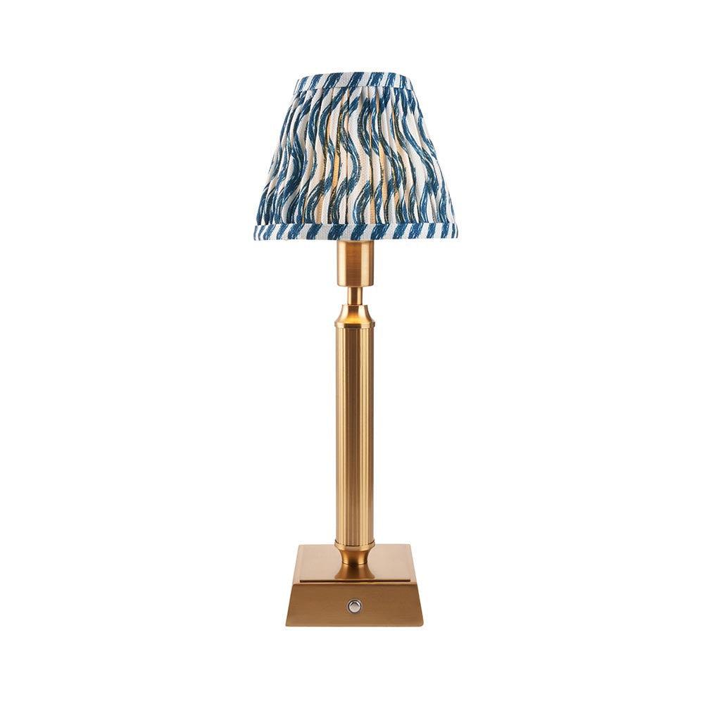 Trobridge Rechargeable And Ripple 16cm Marlin Blue Shade Table Lamp In Brushed Aged Brass