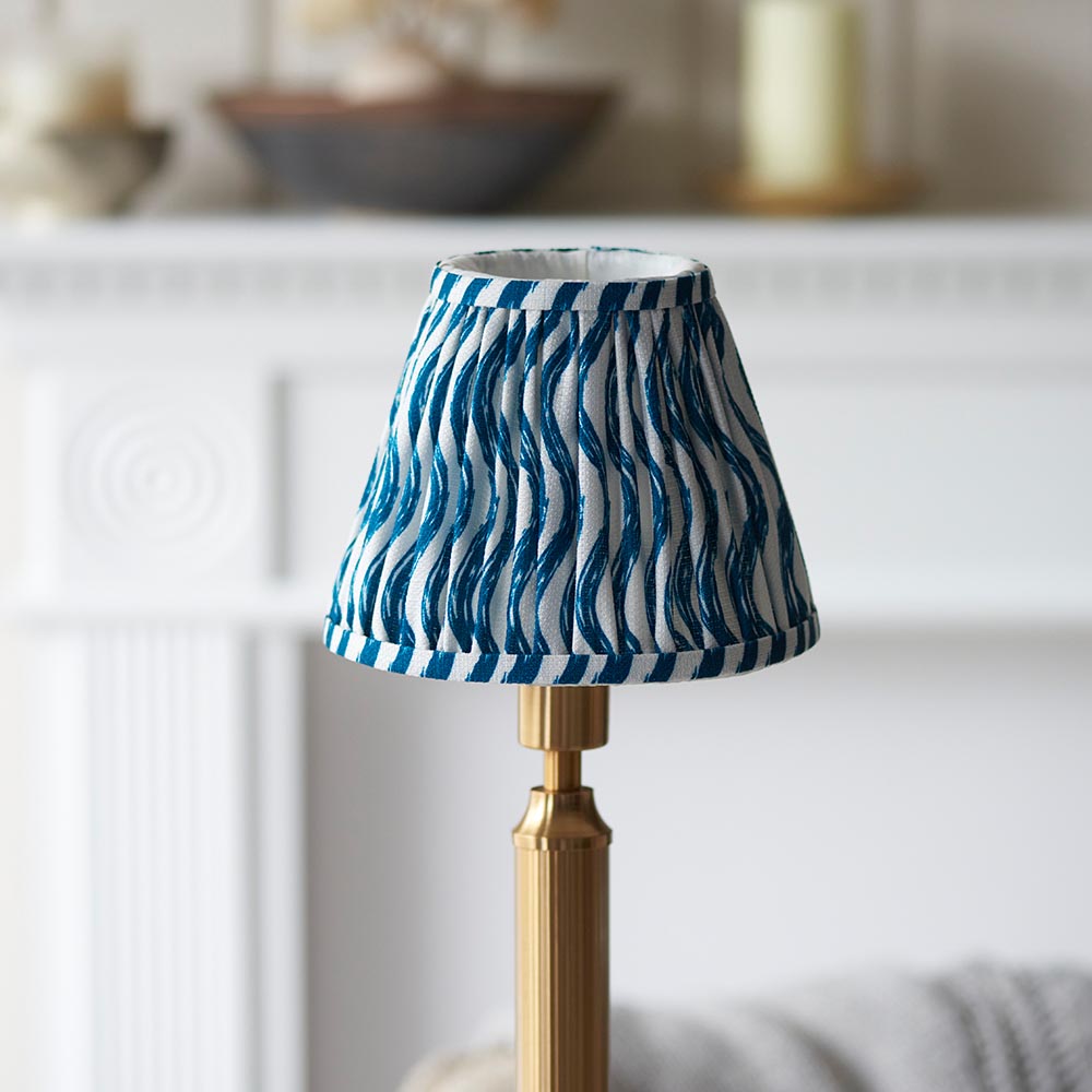 Trobridge Rechargeable And Ripple 16cm Marlin Blue Shade Table Lamp In Brushed Aged Brass