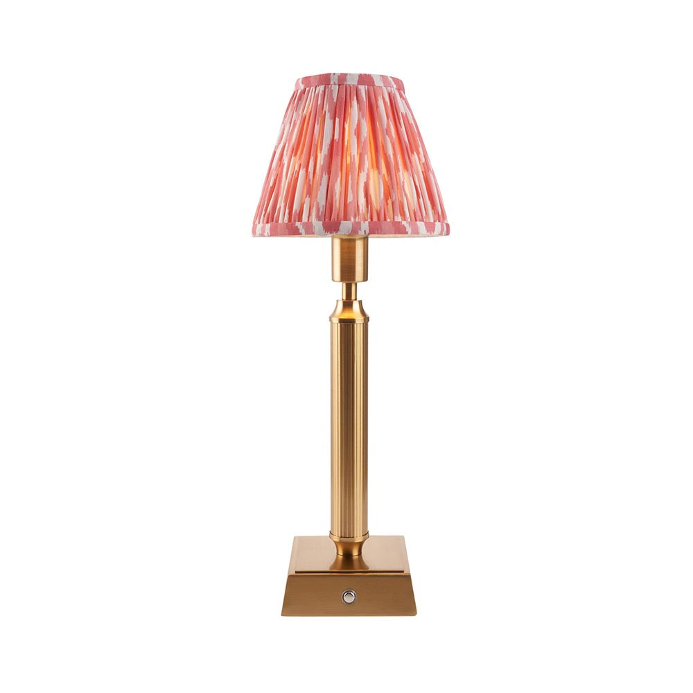 Trobridge Rechargeable And Ikat 16cm Coral Pink Shade Table Lamp In Brushed Aged Brass