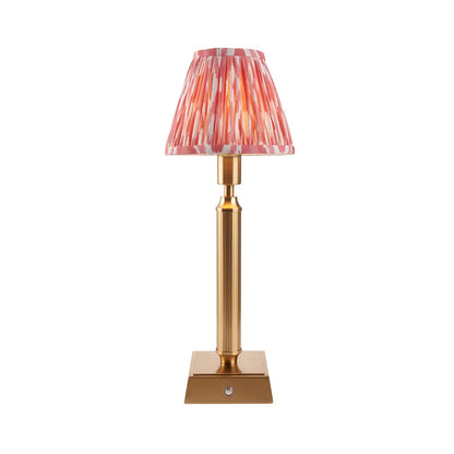 Trobridge Rechargeable And Ikat 16cm Coral Pink Shade Table Lamp In Brushed Aged Brass