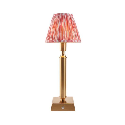 Trobridge Rechargeable And Ikat 16cm Coral Pink Shade Table Lamp In Brushed Aged Brass