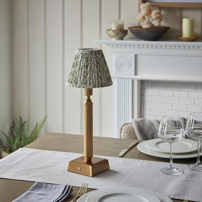 Trobridge Rechargeable And Leaf 16cm Herb Garden Green Shade Table Lamp In Brushed Aged Brass