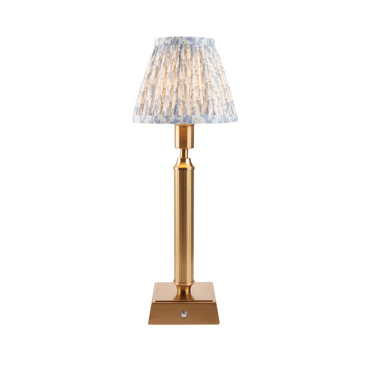 Trobridge Rechargeable And Leaf 16cm Shell Bay Blue Shade Table Lamp In Brushed Aged Brass