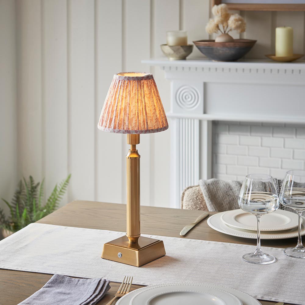 Trobridge Rechargeable And Leaf 16cm Peachy Keen Shade Table Lamp In Brushed Aged Brass
