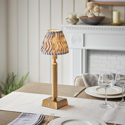 Trobridge Rechargeable And Ripple 16cm Pearl Grey Shade Table Lamp In Brushed Aged Brass