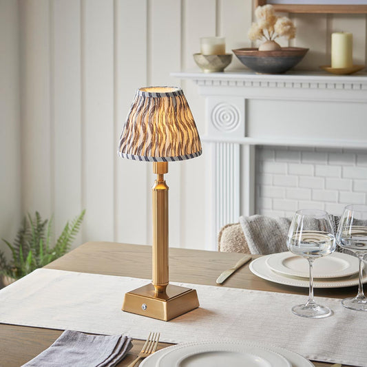 Trobridge Rechargeable And Ripple 16cm Pearl Grey Shade Table Lamp In Brushed Aged Brass