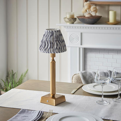 Trobridge Rechargeable And Ripple 16cm Pearl Grey Shade Table Lamp In Brushed Aged Brass