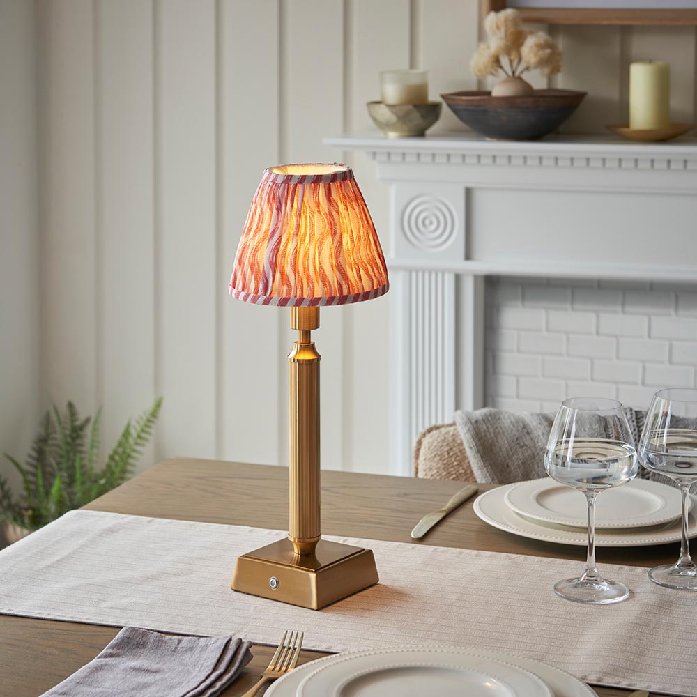 Trobridge Rechargeable And Ripple 16cm Coral Pink Shade Table Lamp In Brushed Aged Brass