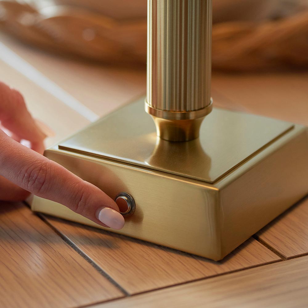Trobridge Rechargeable And Zigzag 16cm Apricot Orange Shade Table Lamp In Brushed Aged Brass