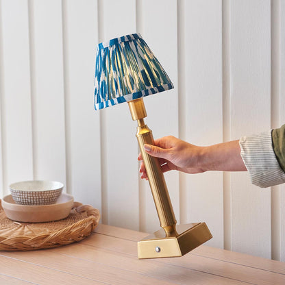 Trobridge Rechargeable And Ikat 16cm Marlin Blue Shade Table Lamp In Brushed Aged Brass