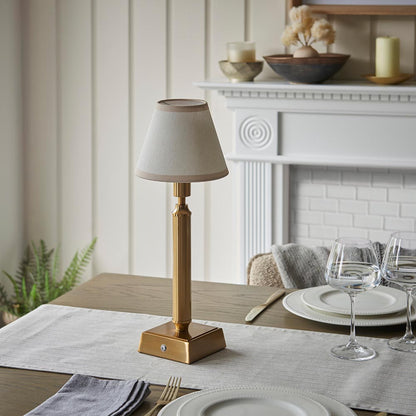 Trobridge Rechargeable And Ivy 16cm Vintage White Shade Table Lamp In Brushed Aged Brass
