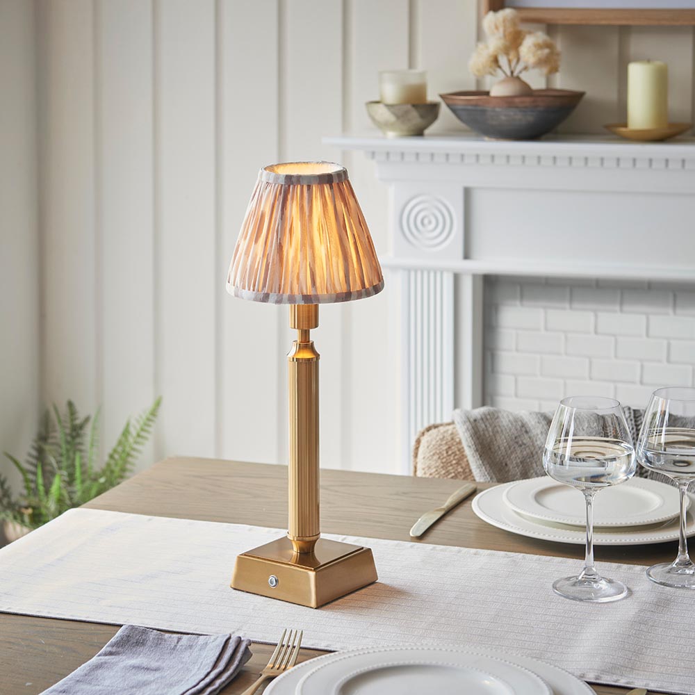 Trobridge Rechargeable And Ikat 16cm Neutral Shade Table Lamp In Brushed Aged Brass