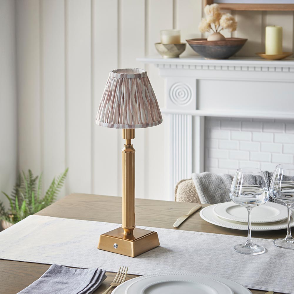 Trobridge Rechargeable And Ikat 16cm Neutral Shade Table Lamp In Brushed Aged Brass