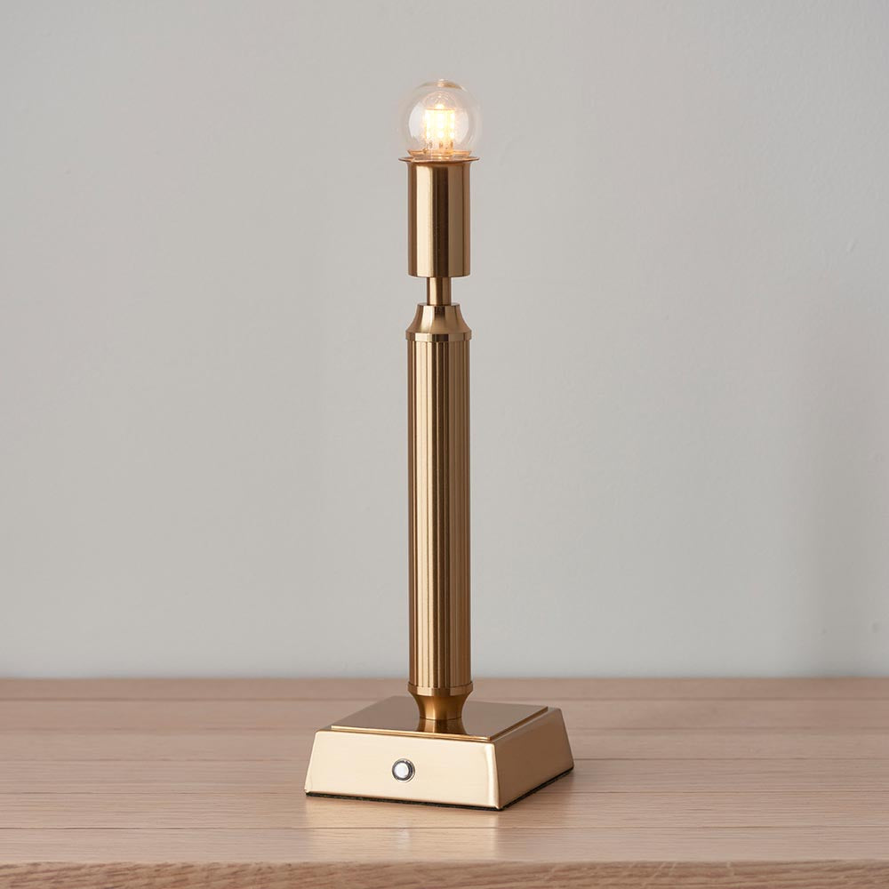 Trobridge Rechargeable And Ikat 16cm Neutral Shade Table Lamp In Brushed Aged Brass