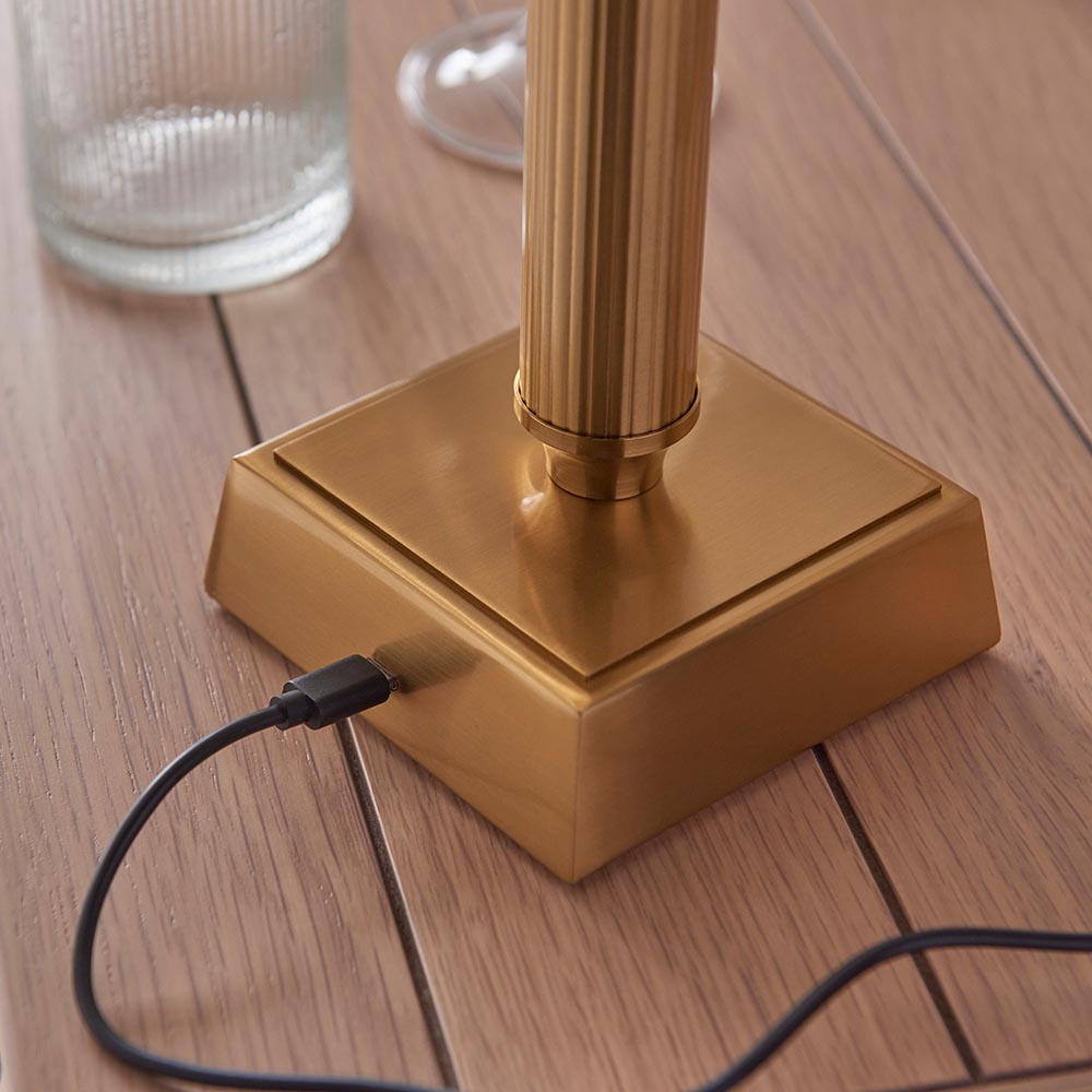 Trobridge Rechargeable And Ikat 16cm Neutral Shade Table Lamp In Brushed Aged Brass