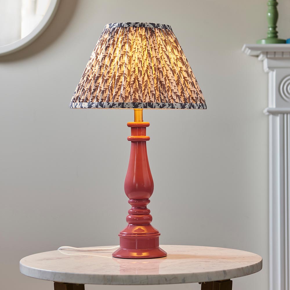 Myrtle And Leaf 30cm Pearl Grey Shade Table Lamp With Gloss Pink Clay Base