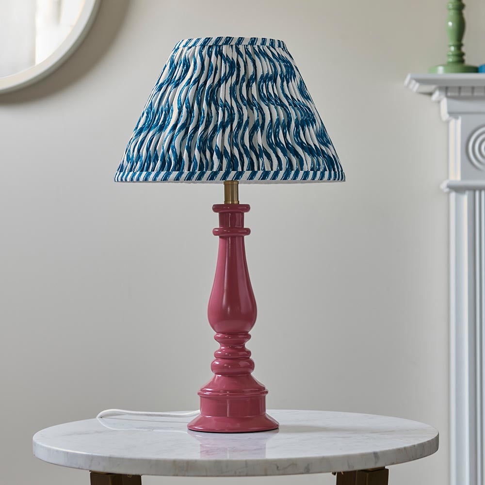 Myrtle And Ripple 30cm Marlin Blue Shade Table Lamp With Gloss Pink Clay Base