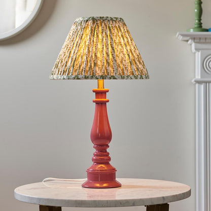 Myrtle And Leaf 30cm Herb Garden Green Shade Table Lamp With Gloss Pink Clay Base
