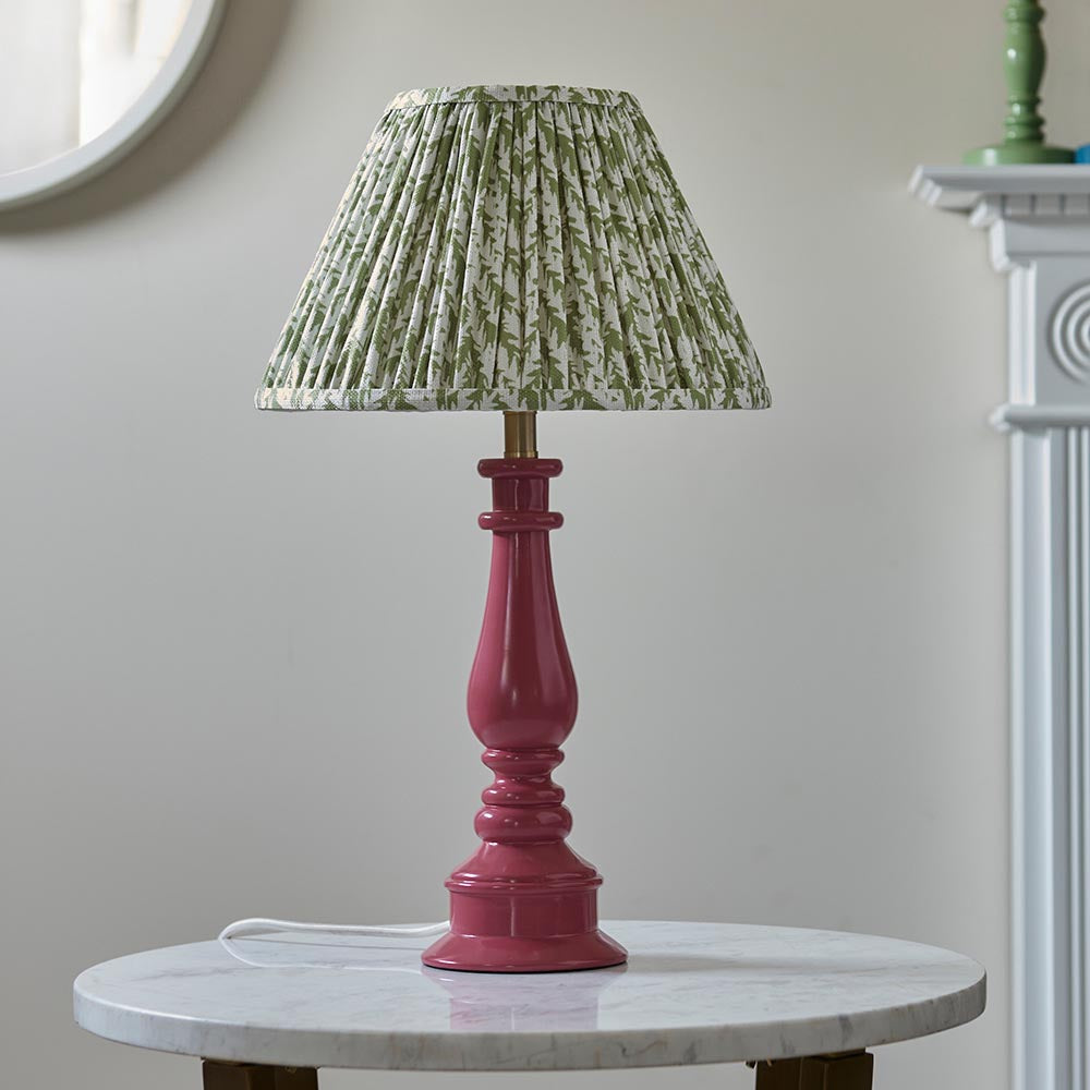 Myrtle And Leaf 30cm Herb Garden Green Shade Table Lamp With Gloss Pink Clay Base