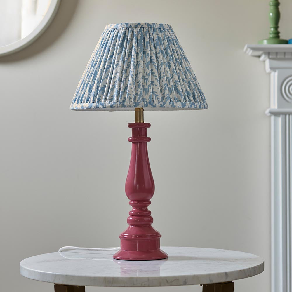 Myrtle And Leaf 30cm Shell Bay Blue Shade Table Lamp With Gloss Pink Clay Base