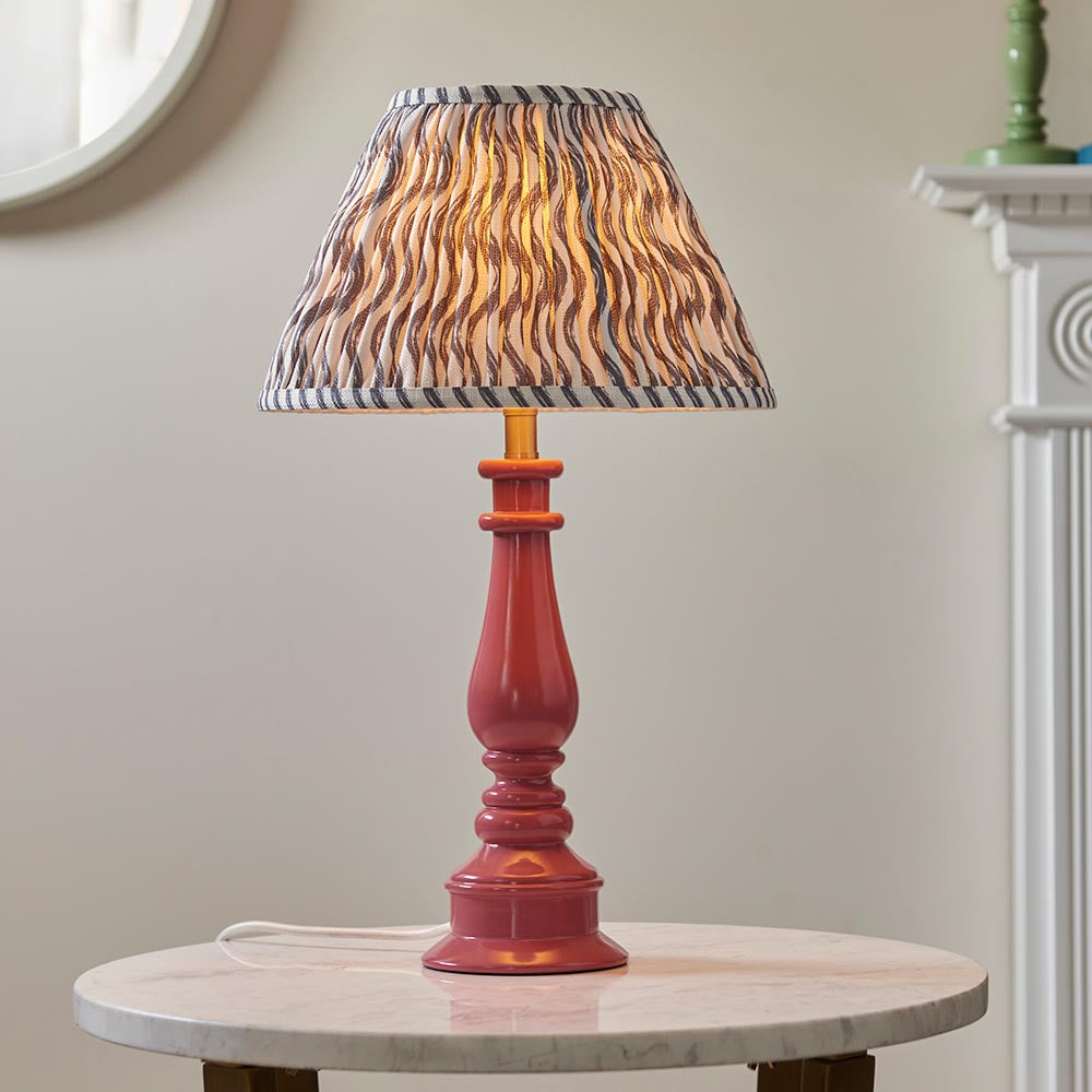 Myrtle And Ripple 30cm Pearl Grey Shade Table Lamp With Gloss Pink Clay Base