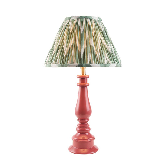 Myrtle And Zigzag 30cm Cotswold Green Shade Table Lamp With Gloss Pink Clay Base