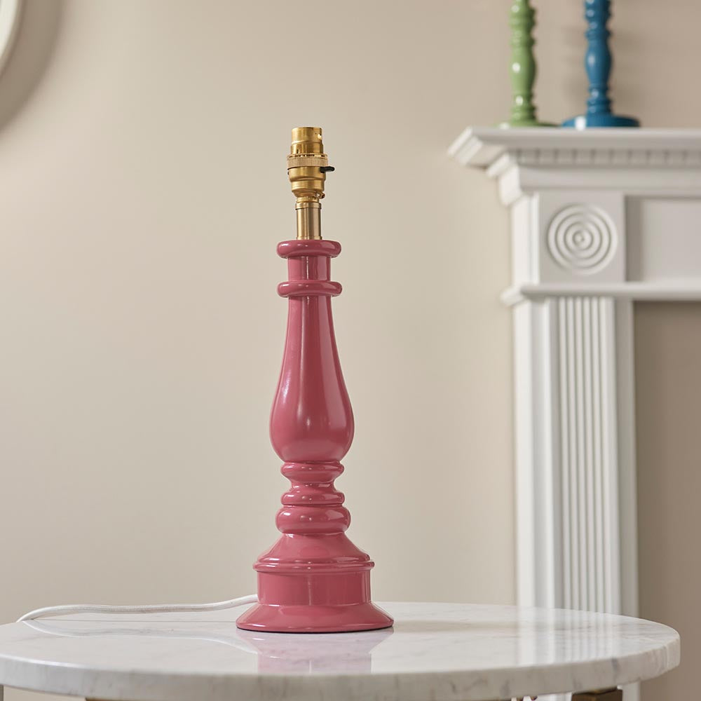 Myrtle And Zigzag 30cm Cotswold Green Shade Table Lamp With Gloss Pink Clay Base